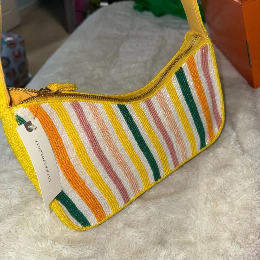 Anthropologie Yellow and Multicolor Striped Shoulder Bag